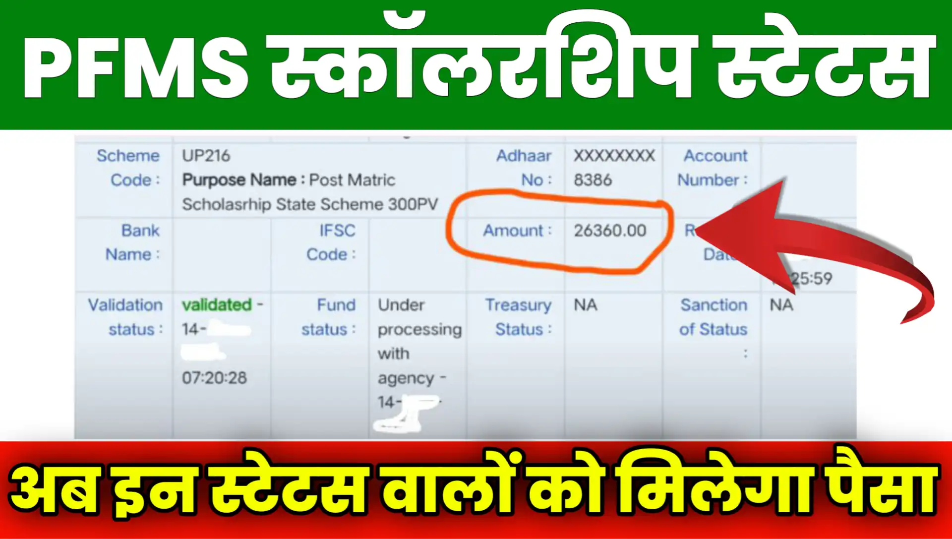 PFMS UP Scholarship Status 2026